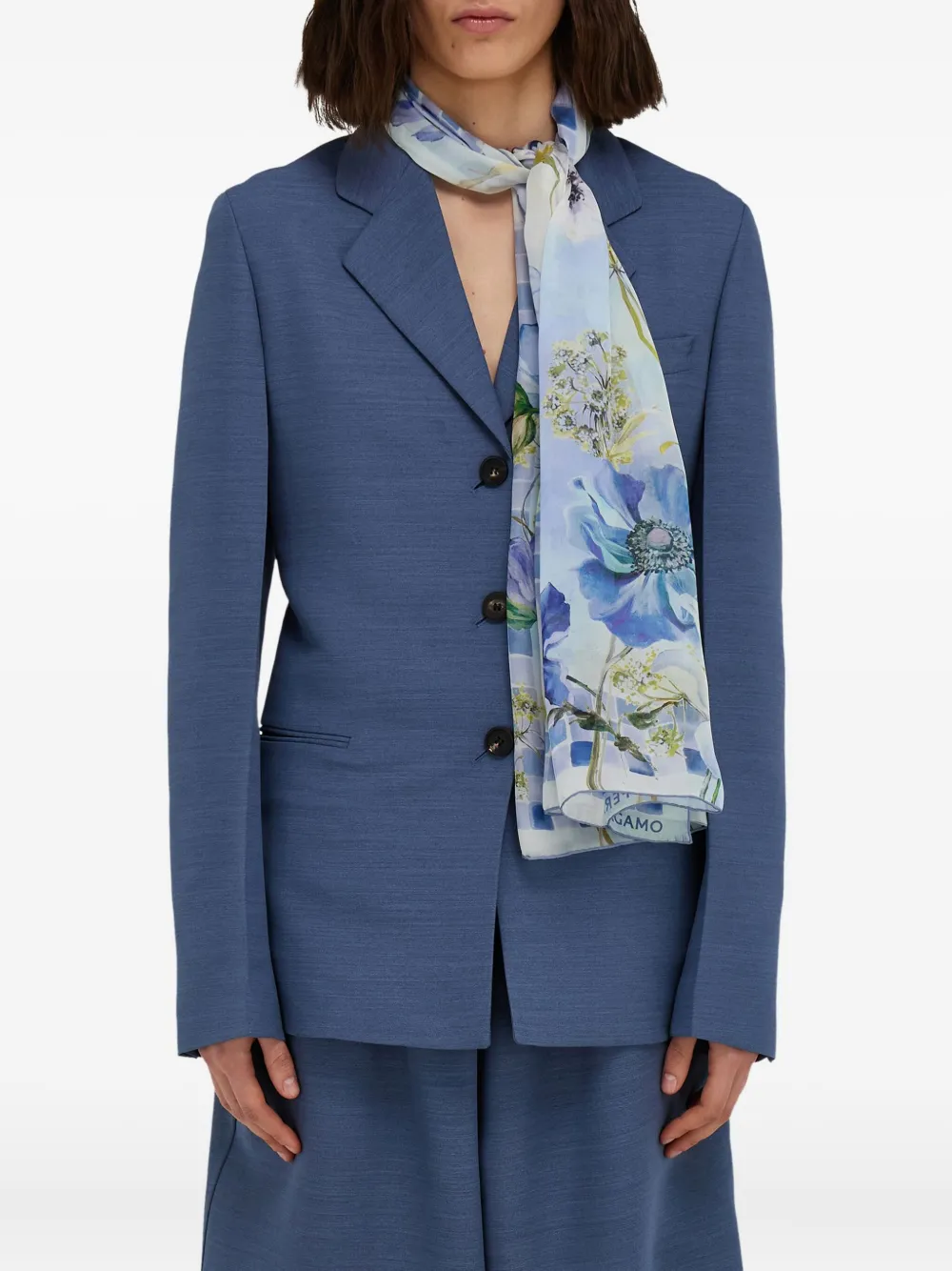 Ferragamo Zijden sjaal met Fiori-print Blauw