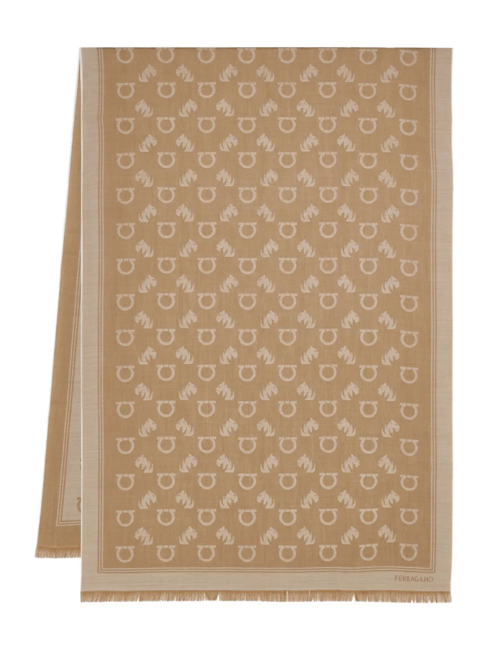 Ferragamo logo-patterned scarf | Brown | Image 1