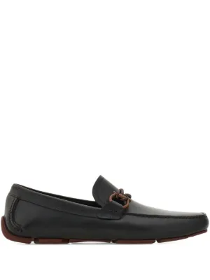 Ferragamo Gancini-plaque Leather Driver Shoes | Blue | FARFETCH ZA