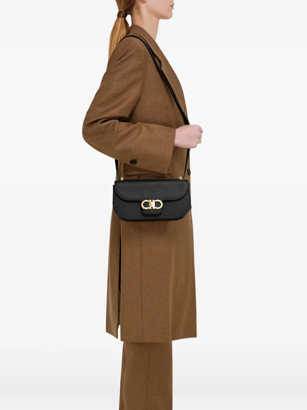 Ferragamo Double Gancini crossbodytas Zwart
