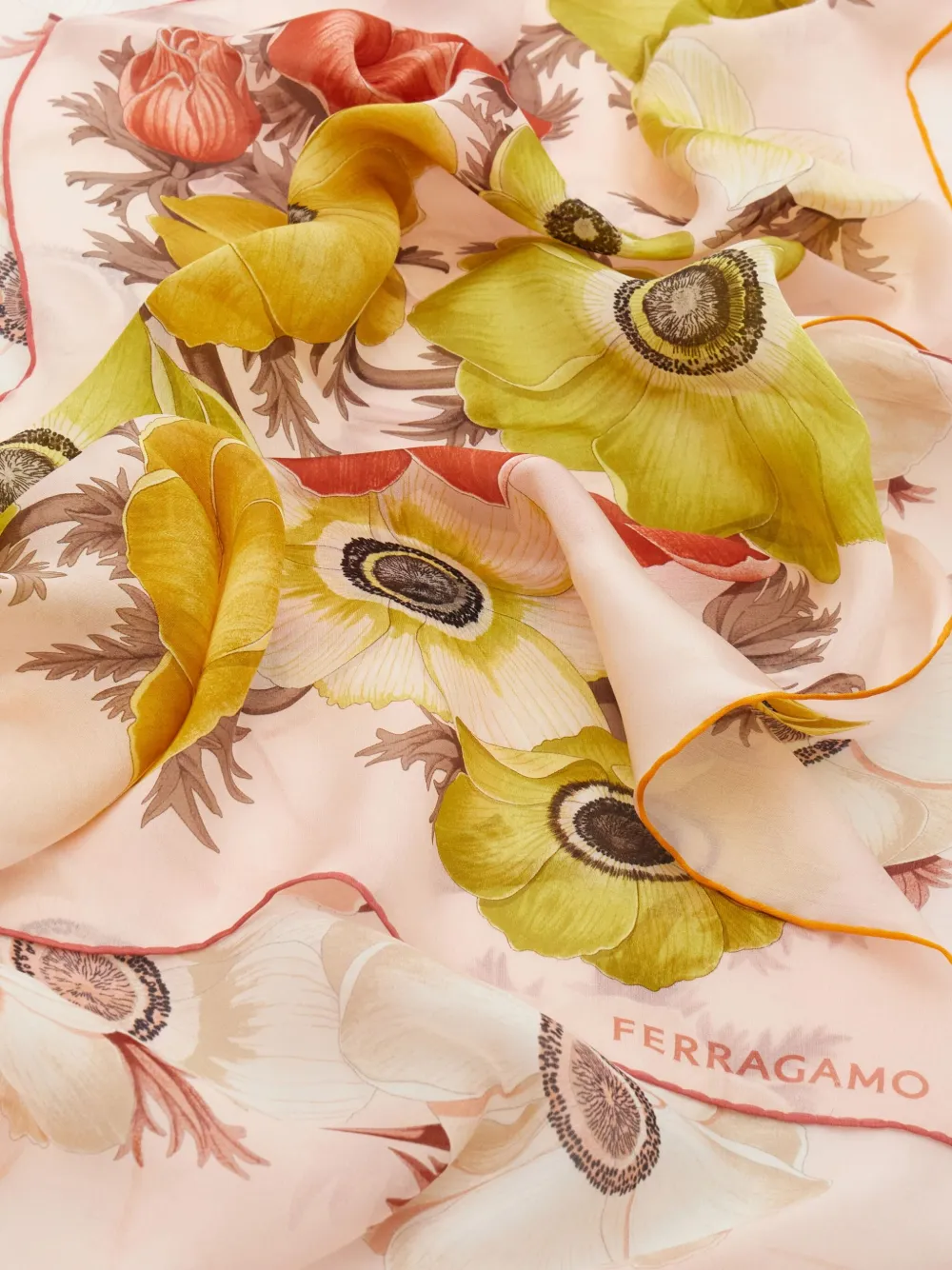 Ferragamo Anemone Print Silk Scarf