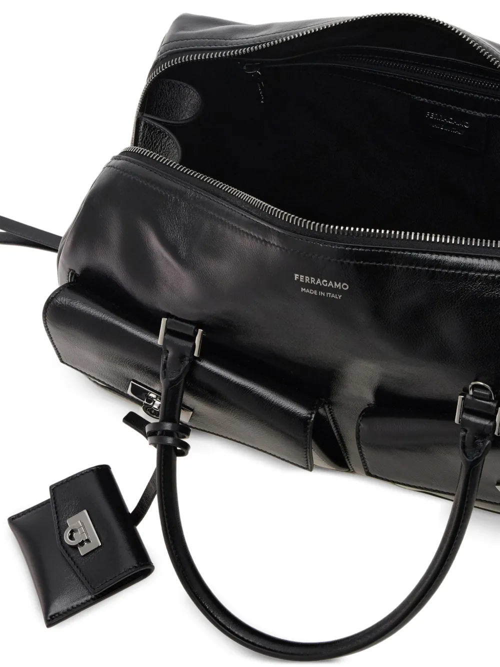 Ferragamo medium leather flap-pockets tote bag Zwart