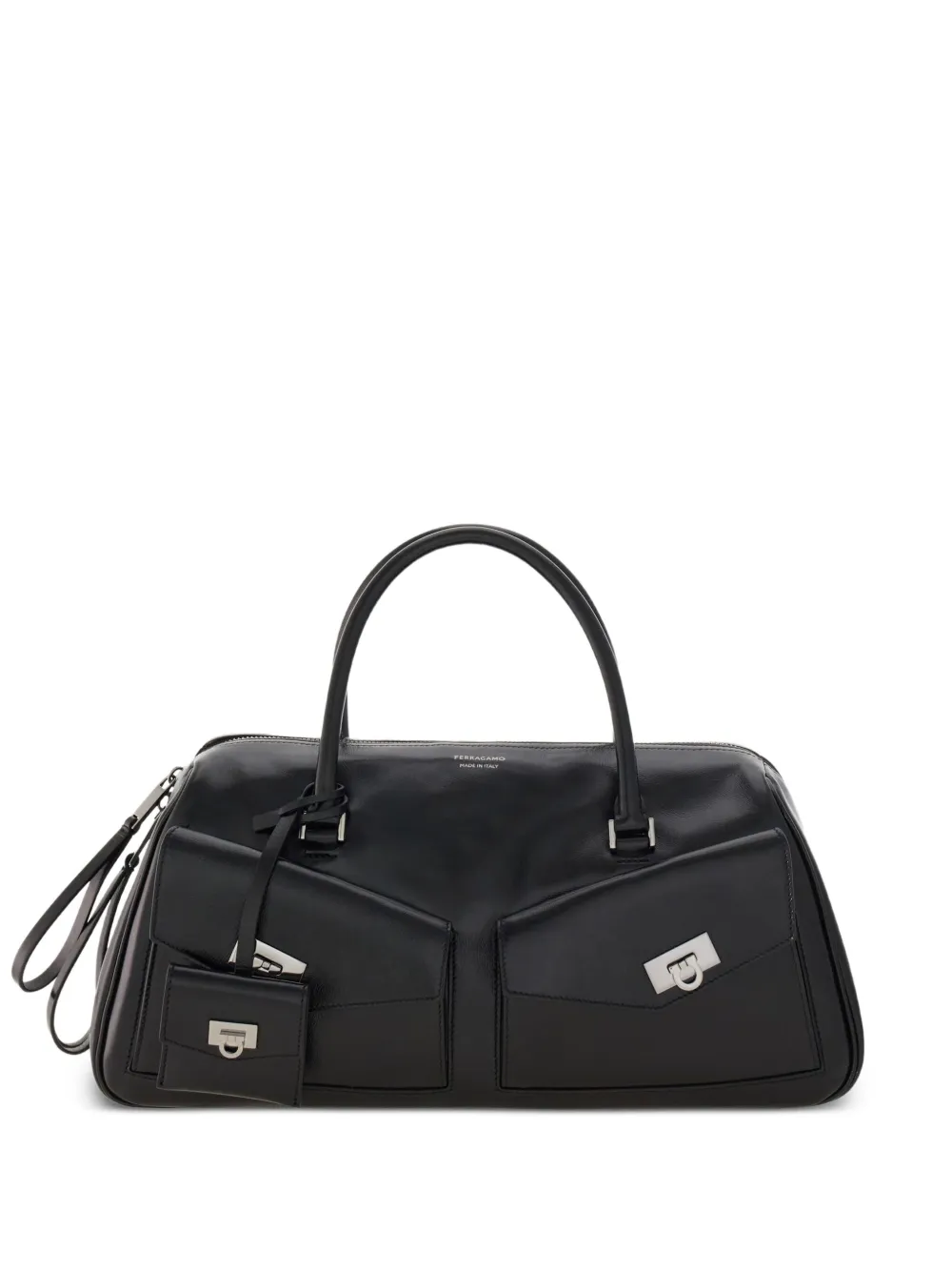 Ferragamo Medium leren shopper met klepzakken Zwart
