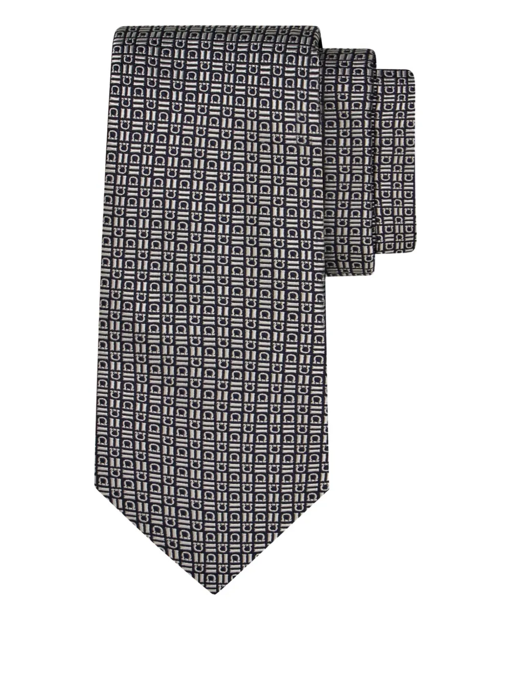 Ferragamo Gancini-patterned tie | Neutrals | Image 1