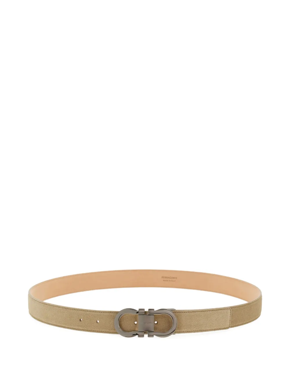 Ferragamo Gancini-buckle Suede Belt In Neutral