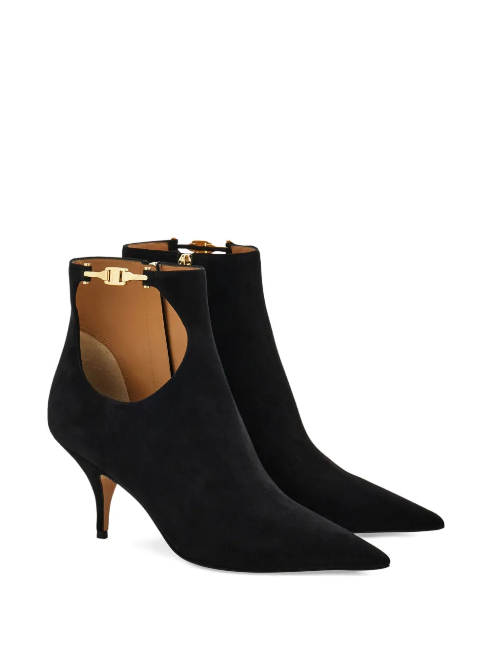 Ferragamo 70 mm leren laarzen met uitgesneden details Zwart