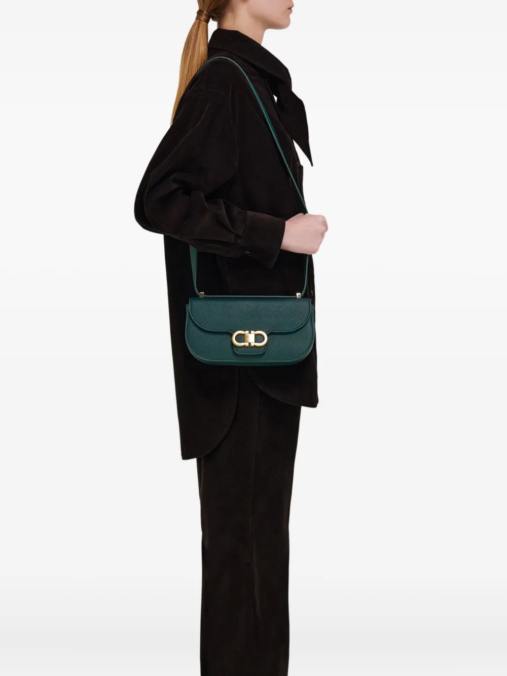 Ferragamo Double Gancini crossbodytas Groen