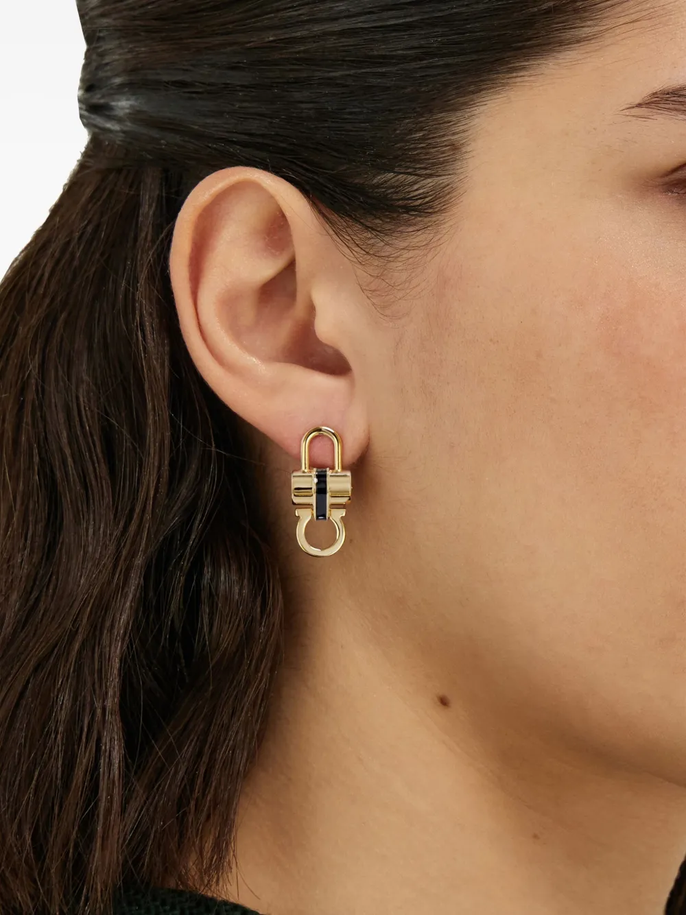 Ferragamo Padlock Earrings With Resin Detail In Gold