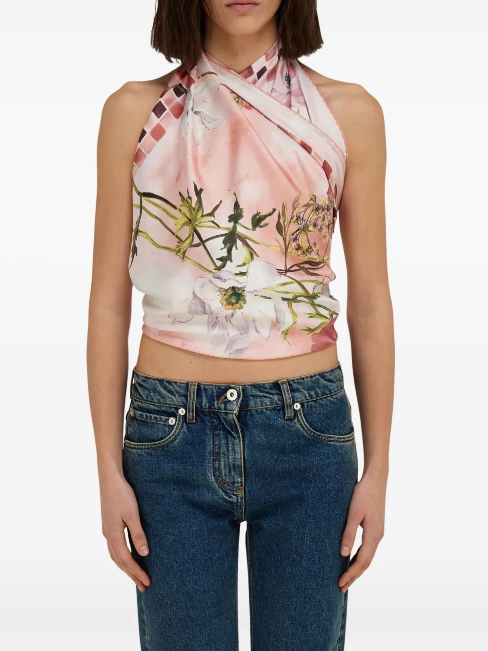Ferragamo Zijden sjaal met Fiori-print Roze