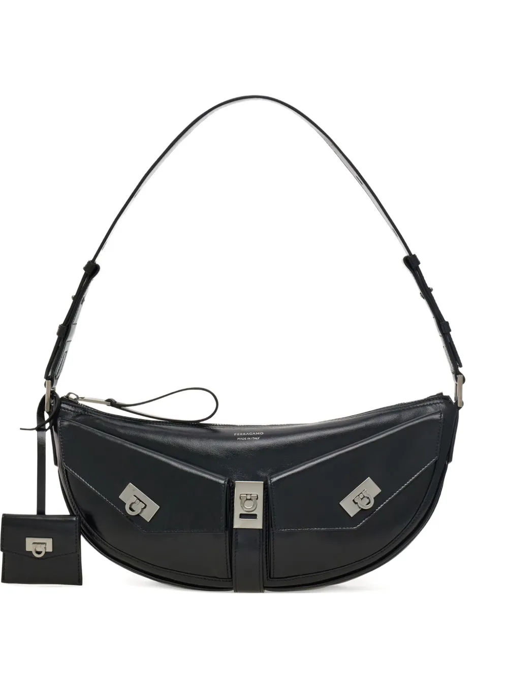 Ferragamo small gancio-embellished curved shoulder bag Zwart