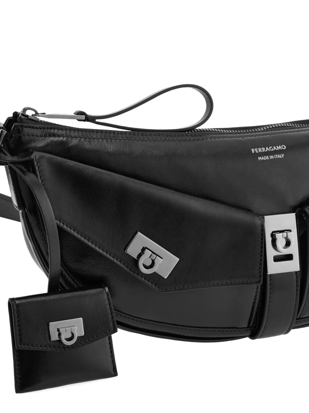 Ferragamo small gancio-embellished curved shoulder bag Zwart