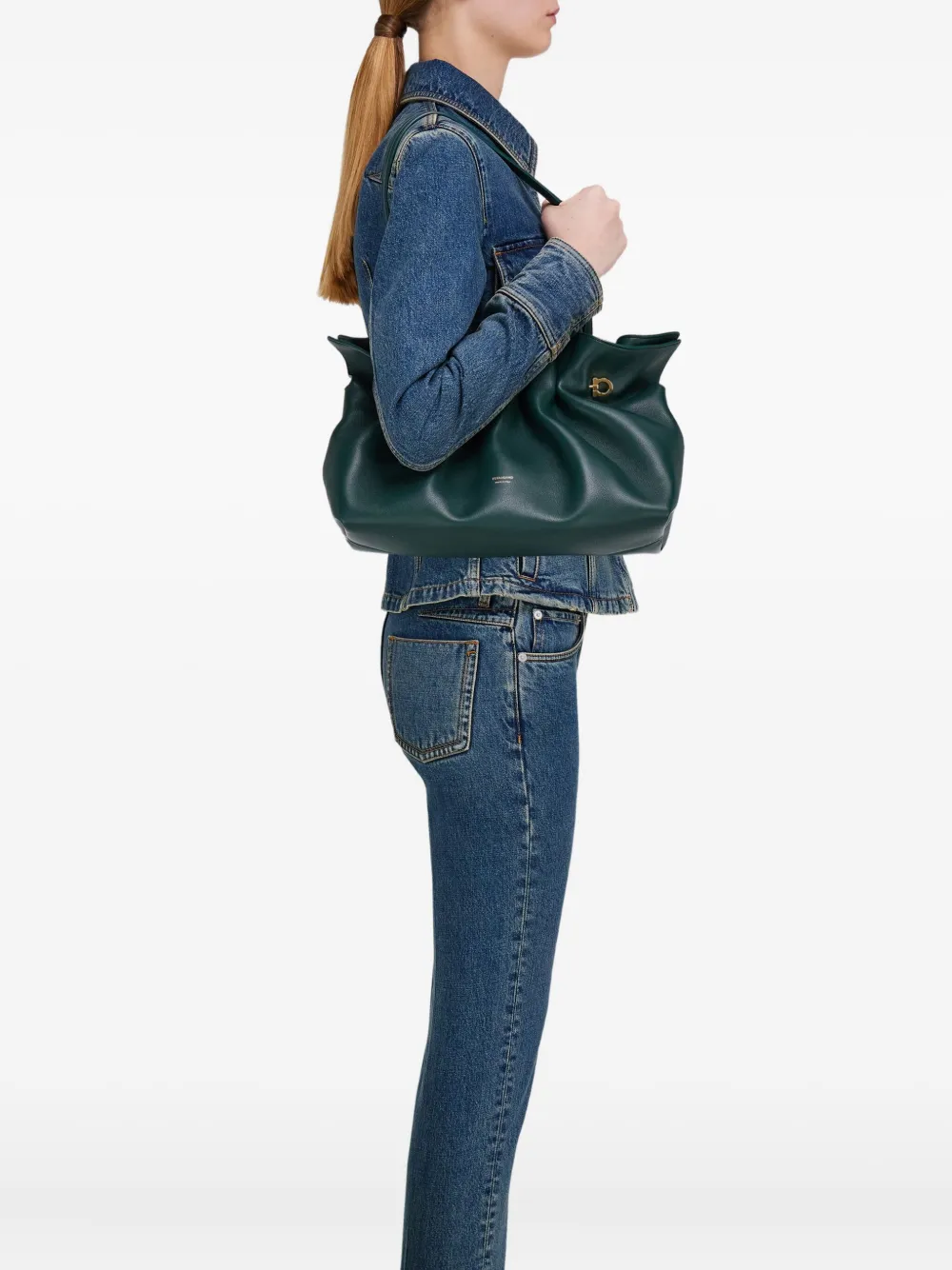 Ferragamo Leren schoudertas - Groen