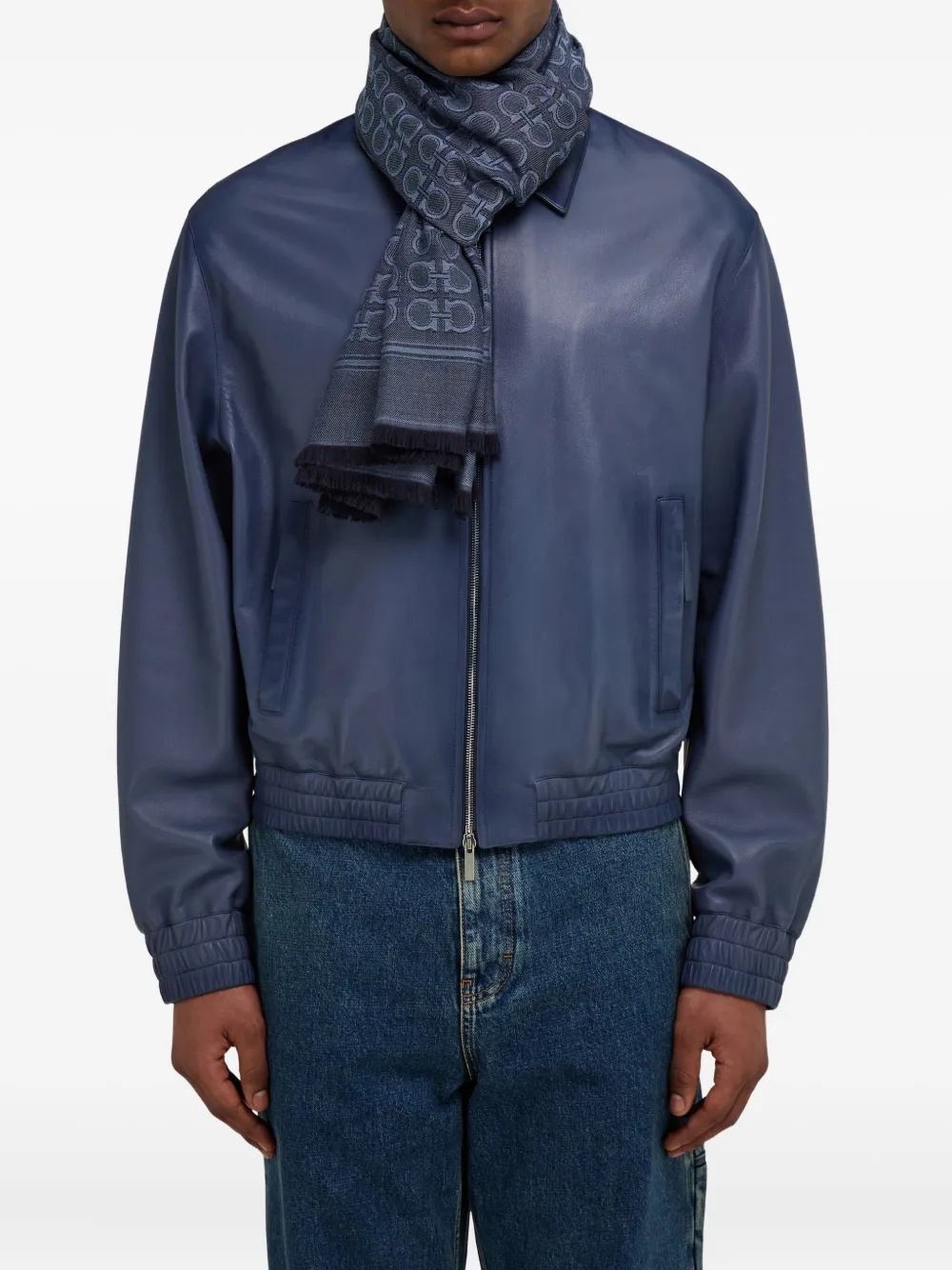 Ferragamo Sjaal met Gancini-patroon Blauw