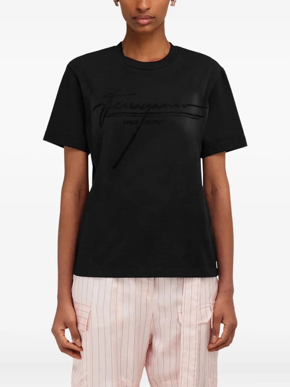 Ferragamo T-shirt With Signature Detail In Multi