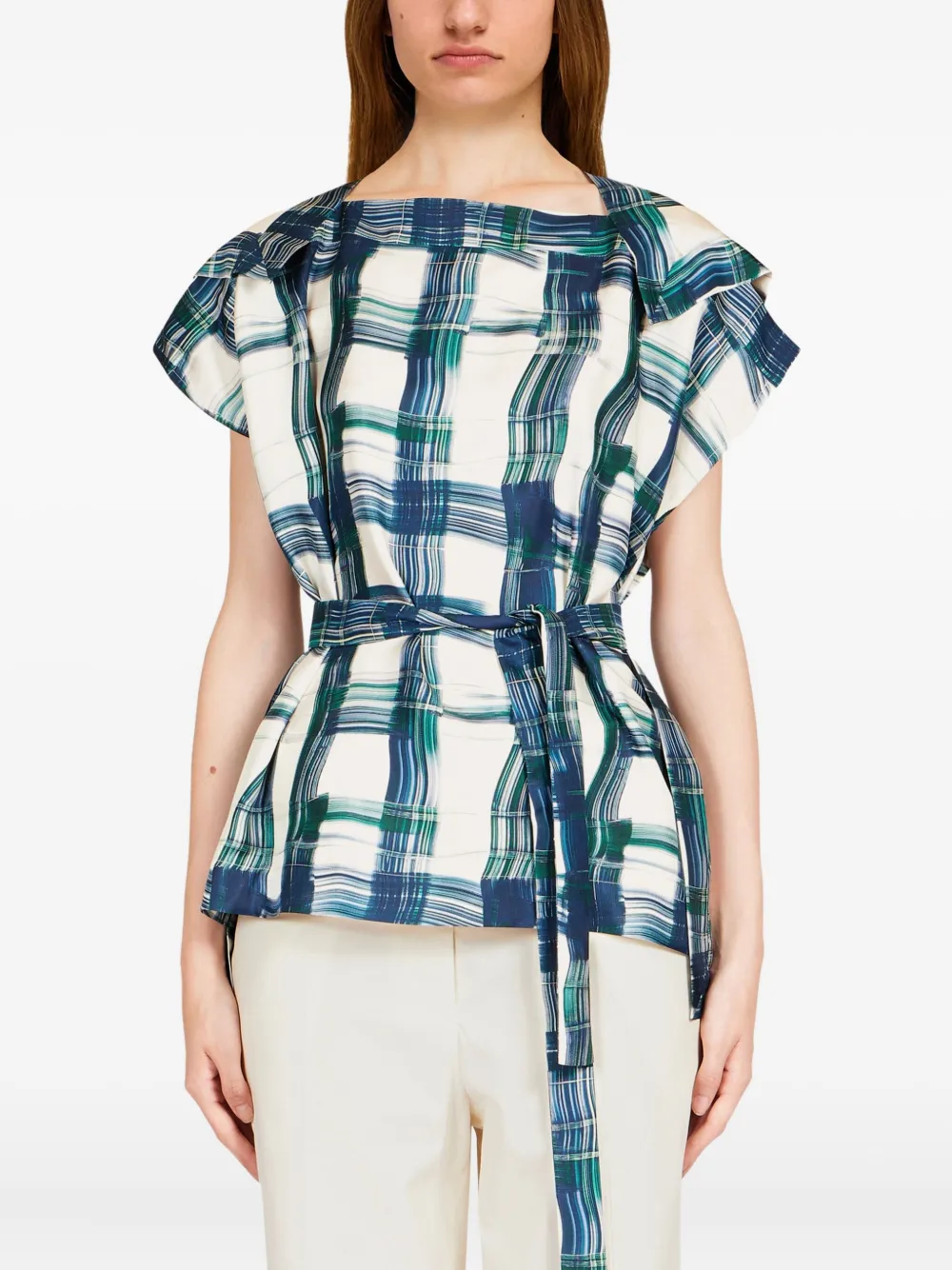 Ferragamo Geruite ceintuur top Blauw