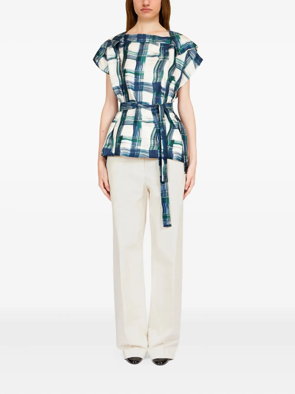 Ferragamo Geruite ceintuur top Blauw
