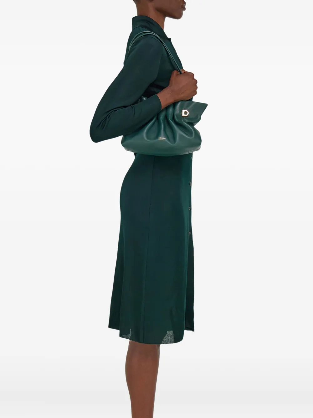 Ferragamo Soft schoudertas met ruches Groen