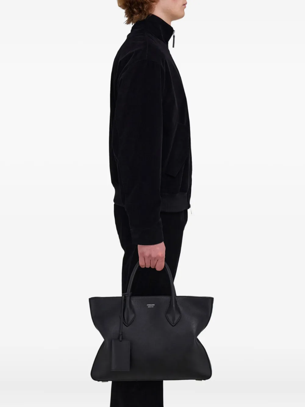 FERRAGAMO MONOGRAM STRUCTURED LEATHER TOTE BAG