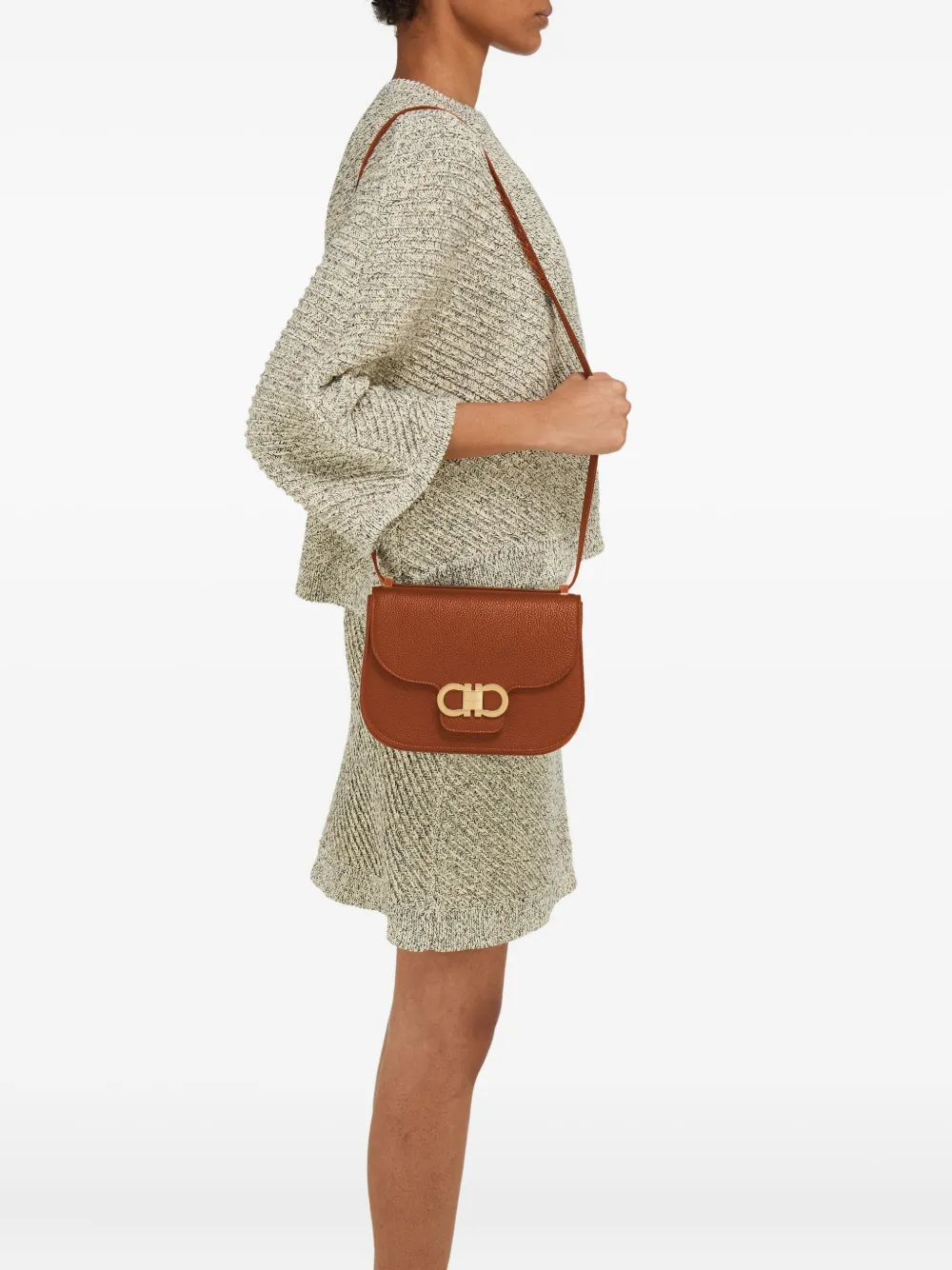 Ferragamo Double Gancini kleine schoudertas Cognac