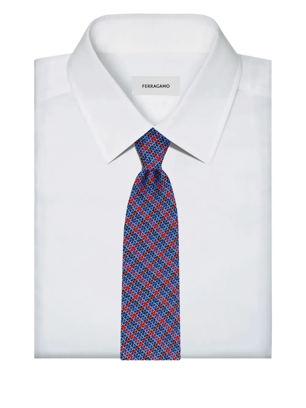 Ferragamo Gancini zijden stropdas met kettingprint Blauw