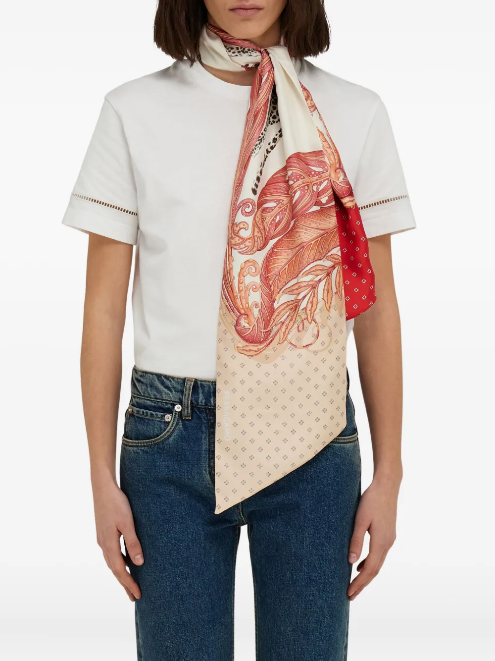 Ferragamo Zijden bandeau met Madras-print Rood