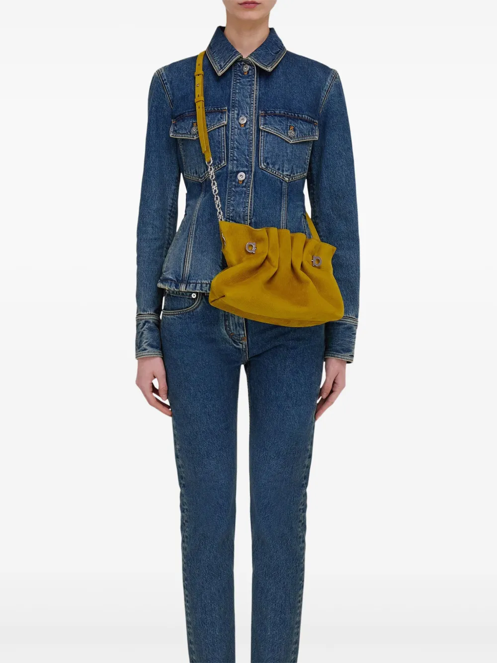 Ferragamo Suède schoudertas Geel