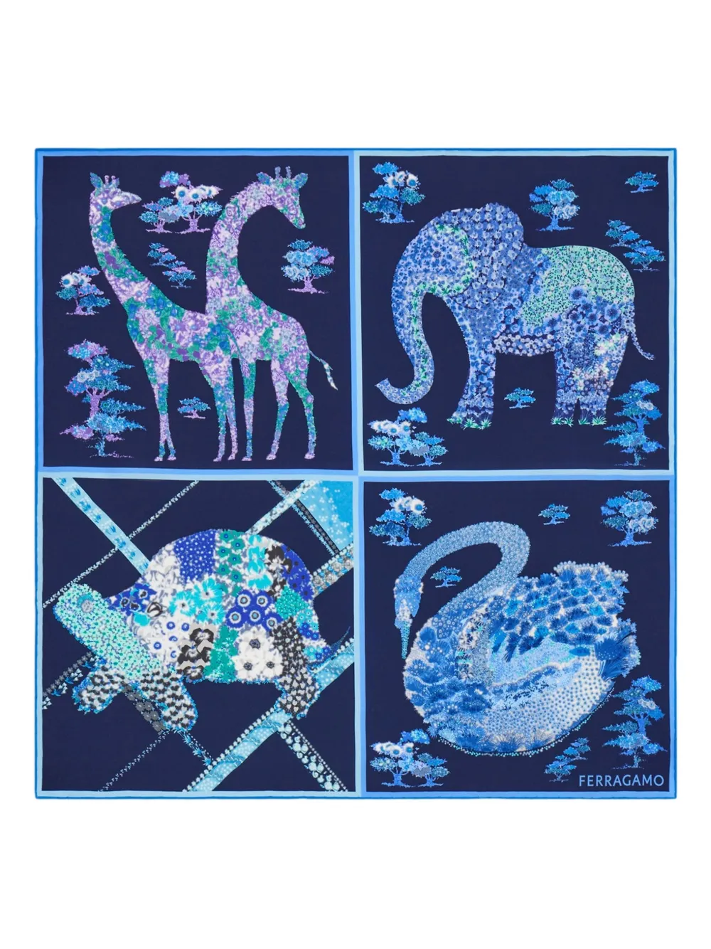Ferragamo Patchwork-print silk bandana | Blue | Image 1