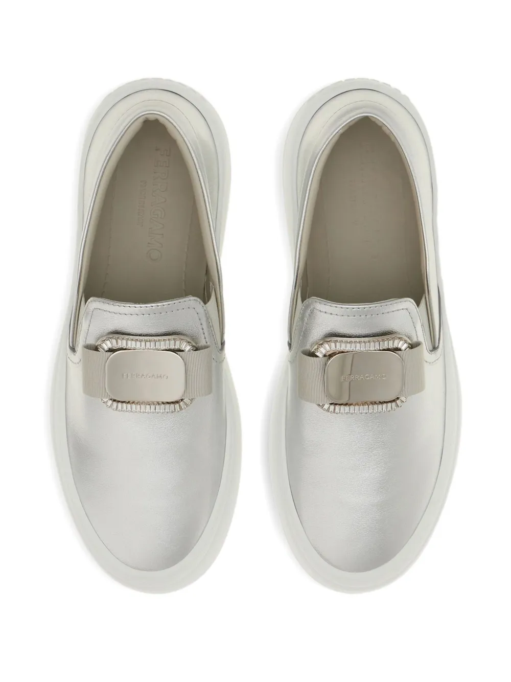Ferragamo Vara-plate crystal-embellished slip-on trainers Grey