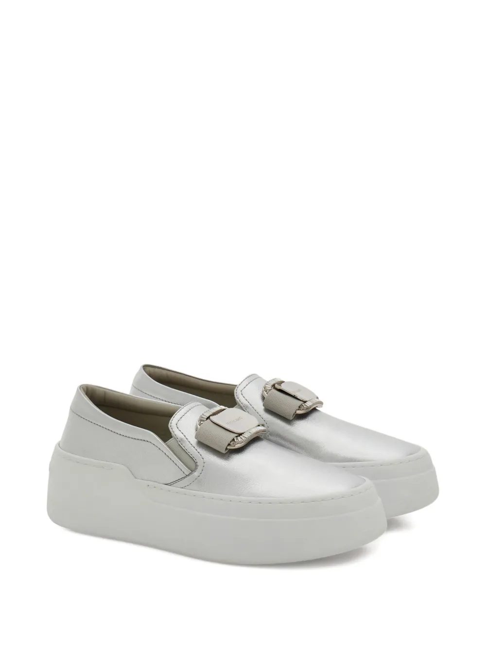 Ferragamo Vara-plate crystal-embellished slip-on trainers Grey
