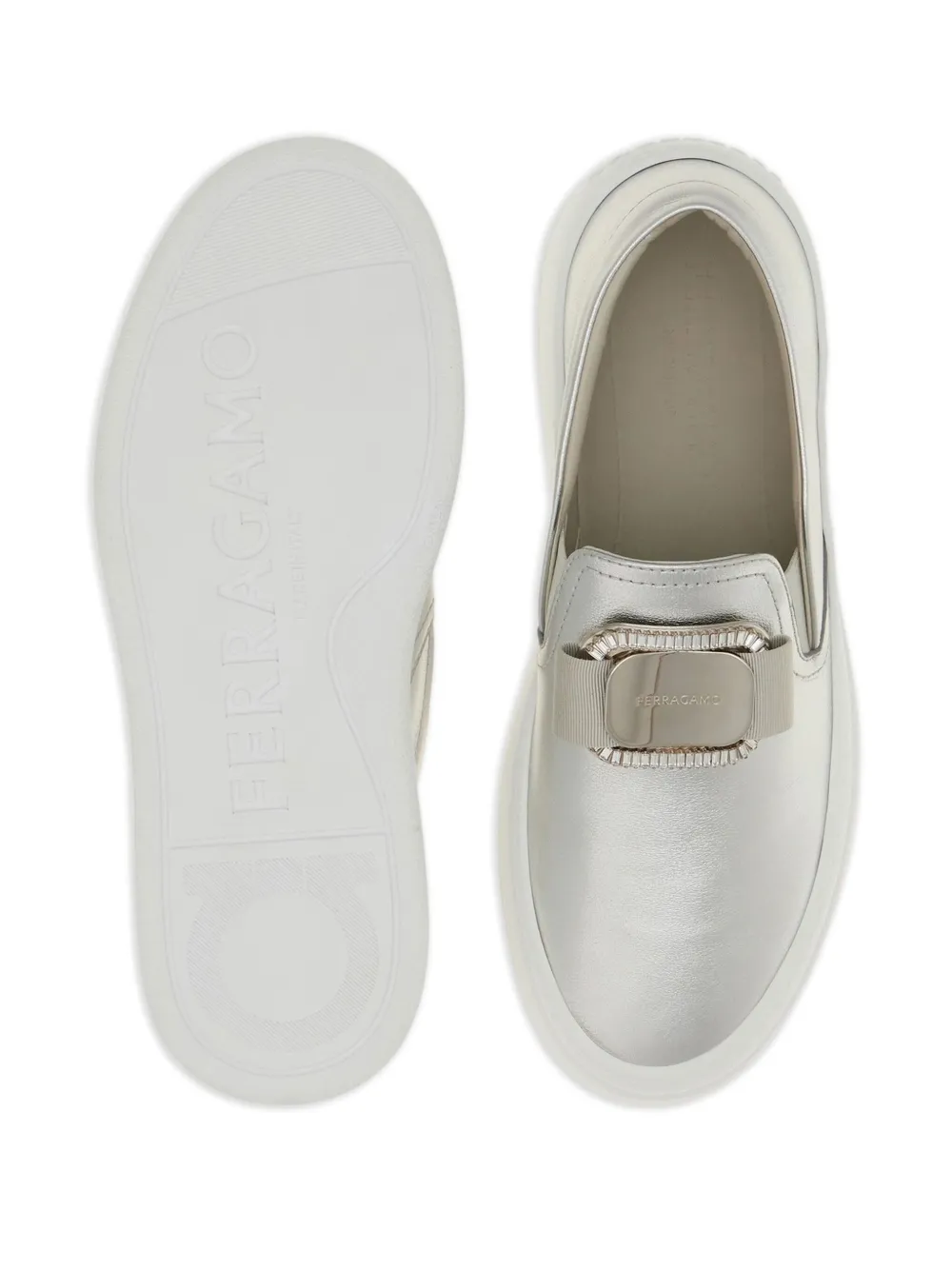 Ferragamo Vara-plate crystal-embellished slip-on trainers Grey
