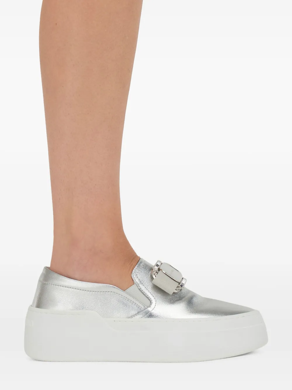 Ferragamo Vara-plate crystal-embellished slip-on trainers Grey