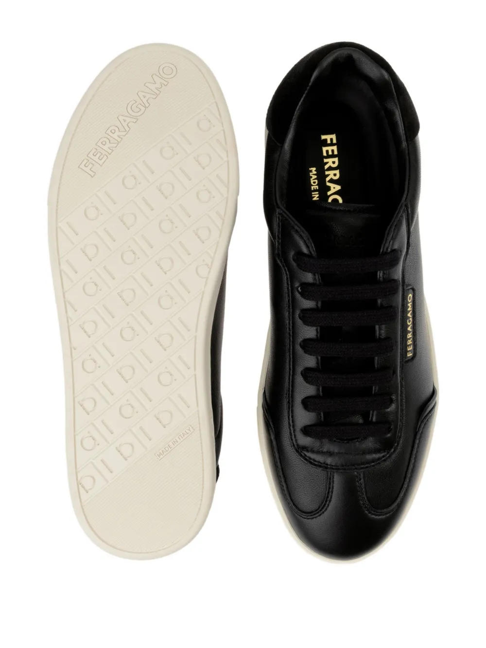 Ferragamo Suede-panel Leather Sneakers In Black