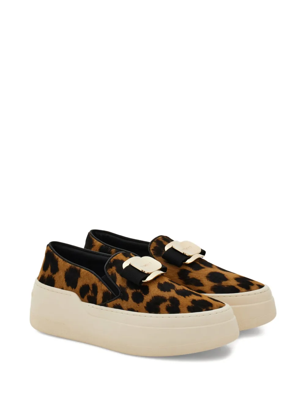 Ferragamo Vara-plate Leopard-print Slip-on Sneakers In Animal Print