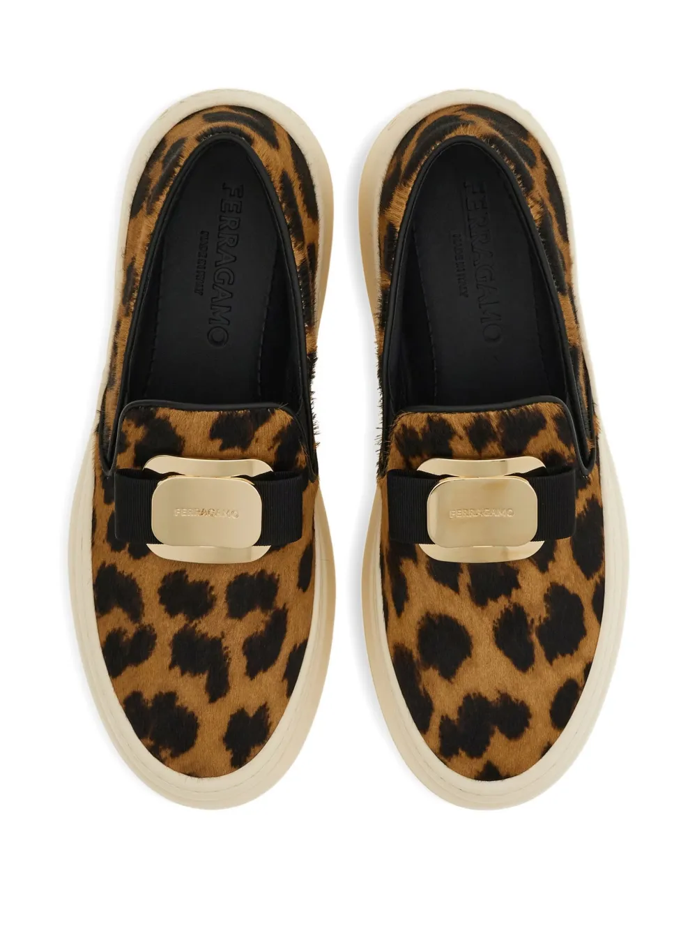 Ferragamo Vara-plate Leopard-print Slip-on Sneakers In Animal Print