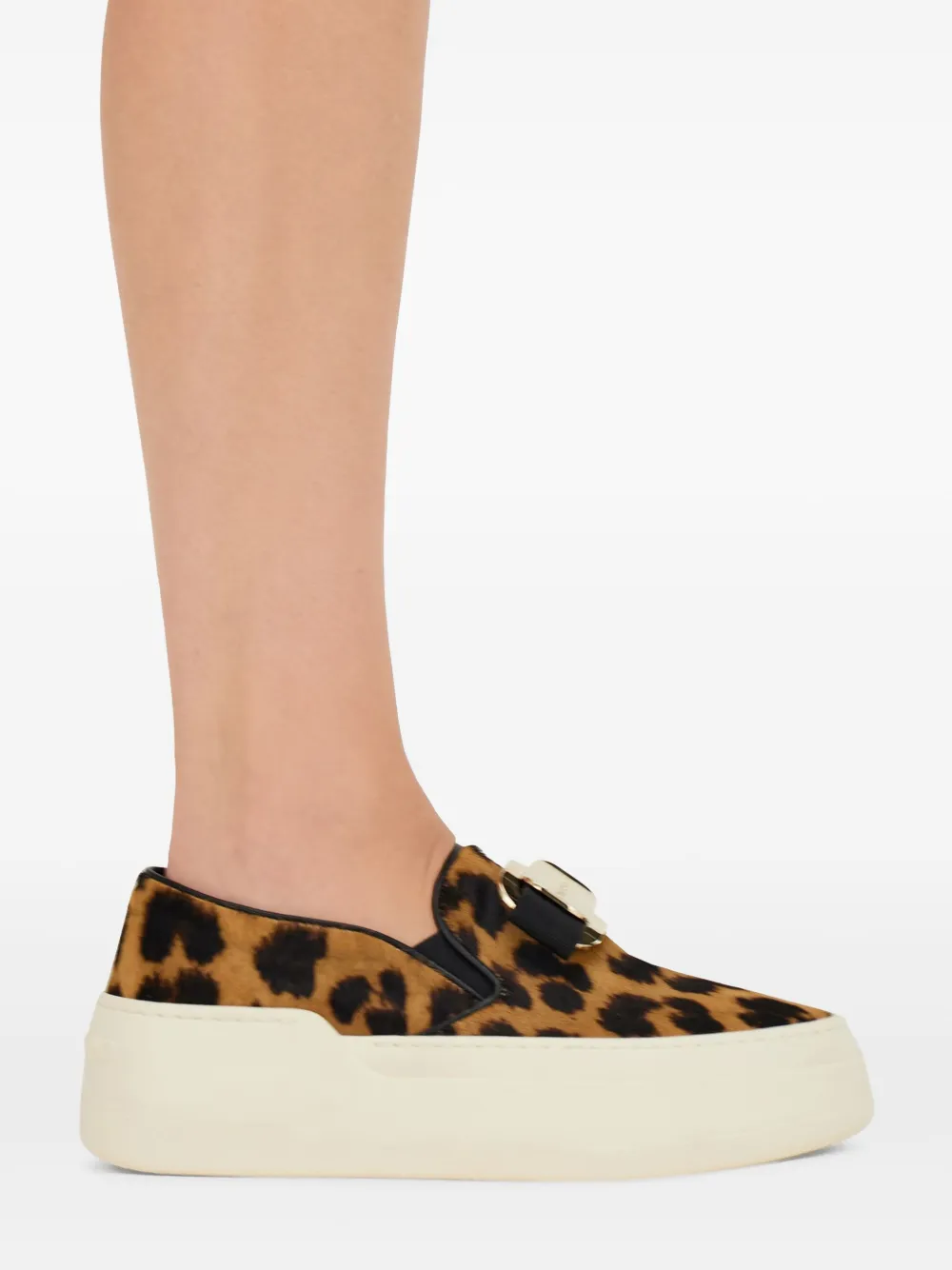 Ferragamo Vara-plate Leopard-print Slip-on Sneakers In Animal Print