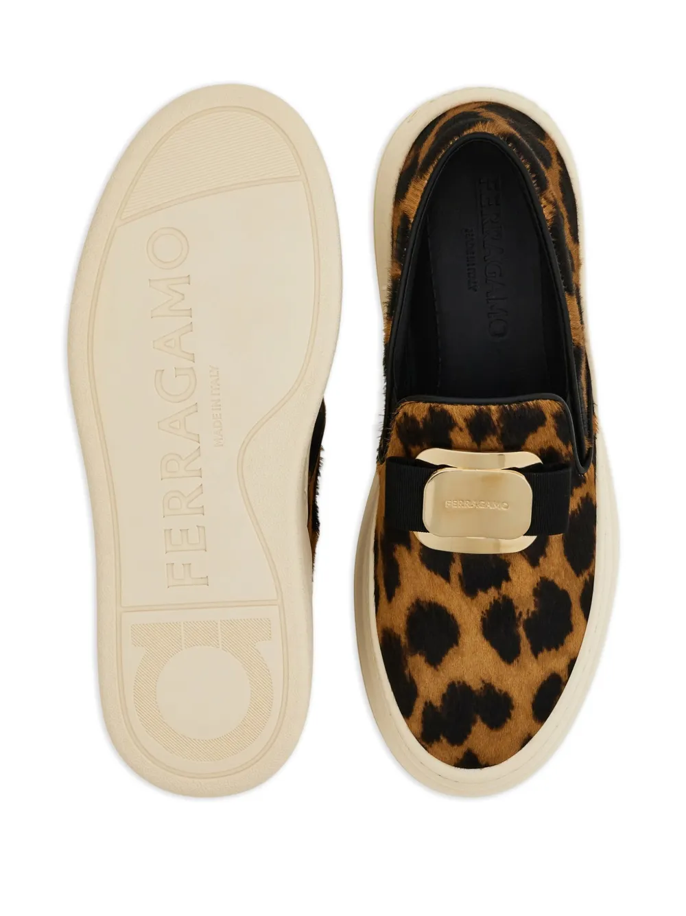 Ferragamo Vara-plate Leopard-print Slip-on Sneakers In Animal Print