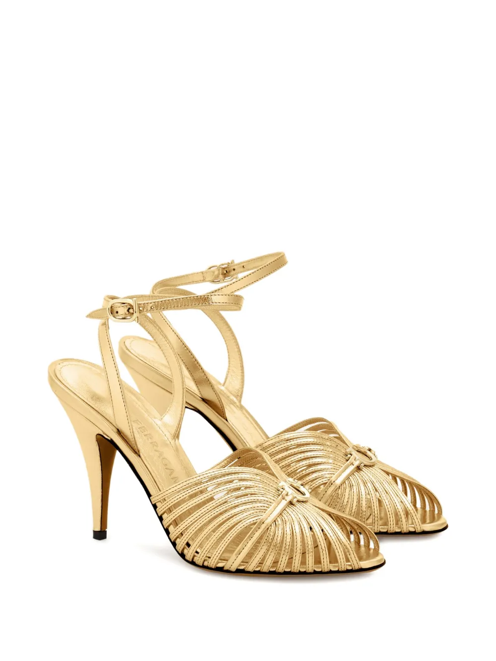 Ferragamo 95mm Gancini logo-embellished sandals Gold