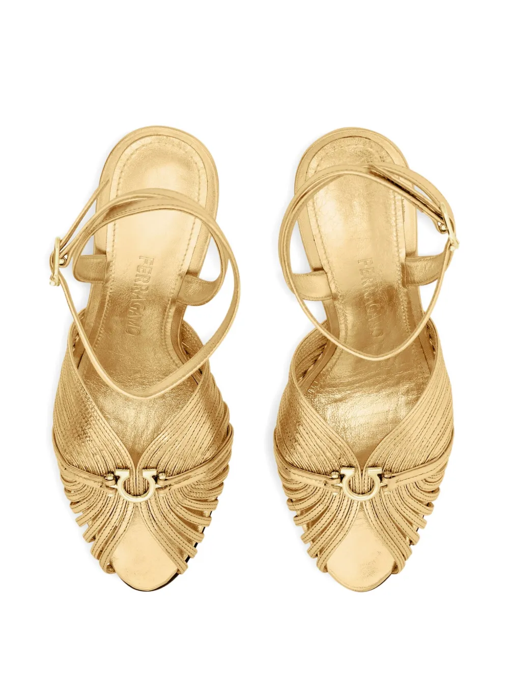 Ferragamo 95mm Gancini logo-embellished sandals Gold