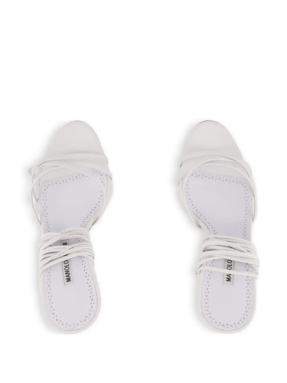 Manolo Blahnik 105mm leather ankle-tie sandals White