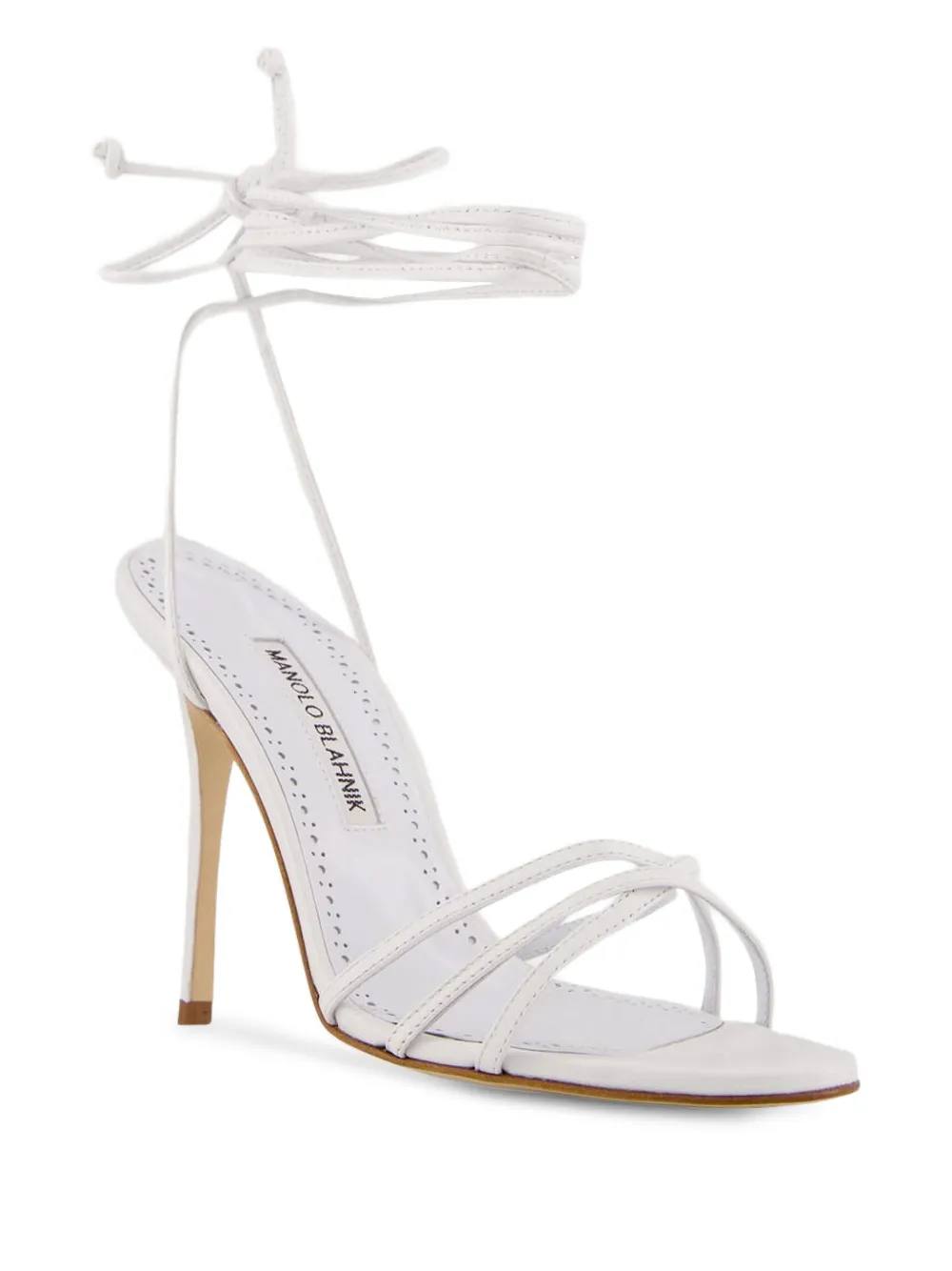 Manolo Blahnik 105mm leather ankle-tie sandals White
