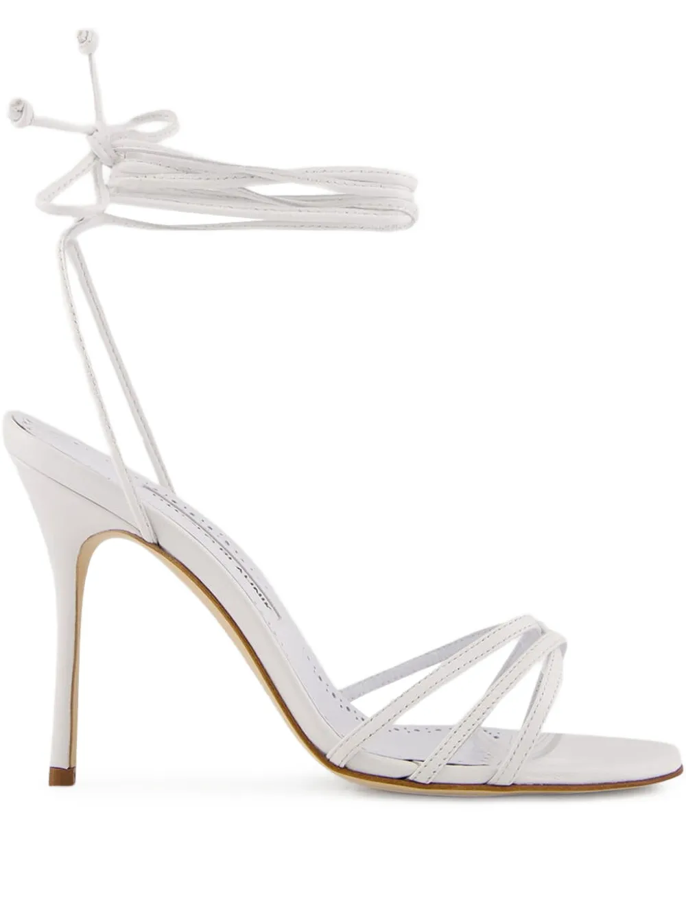 Manolo Blahnik 105mm leather ankle-tie sandals White