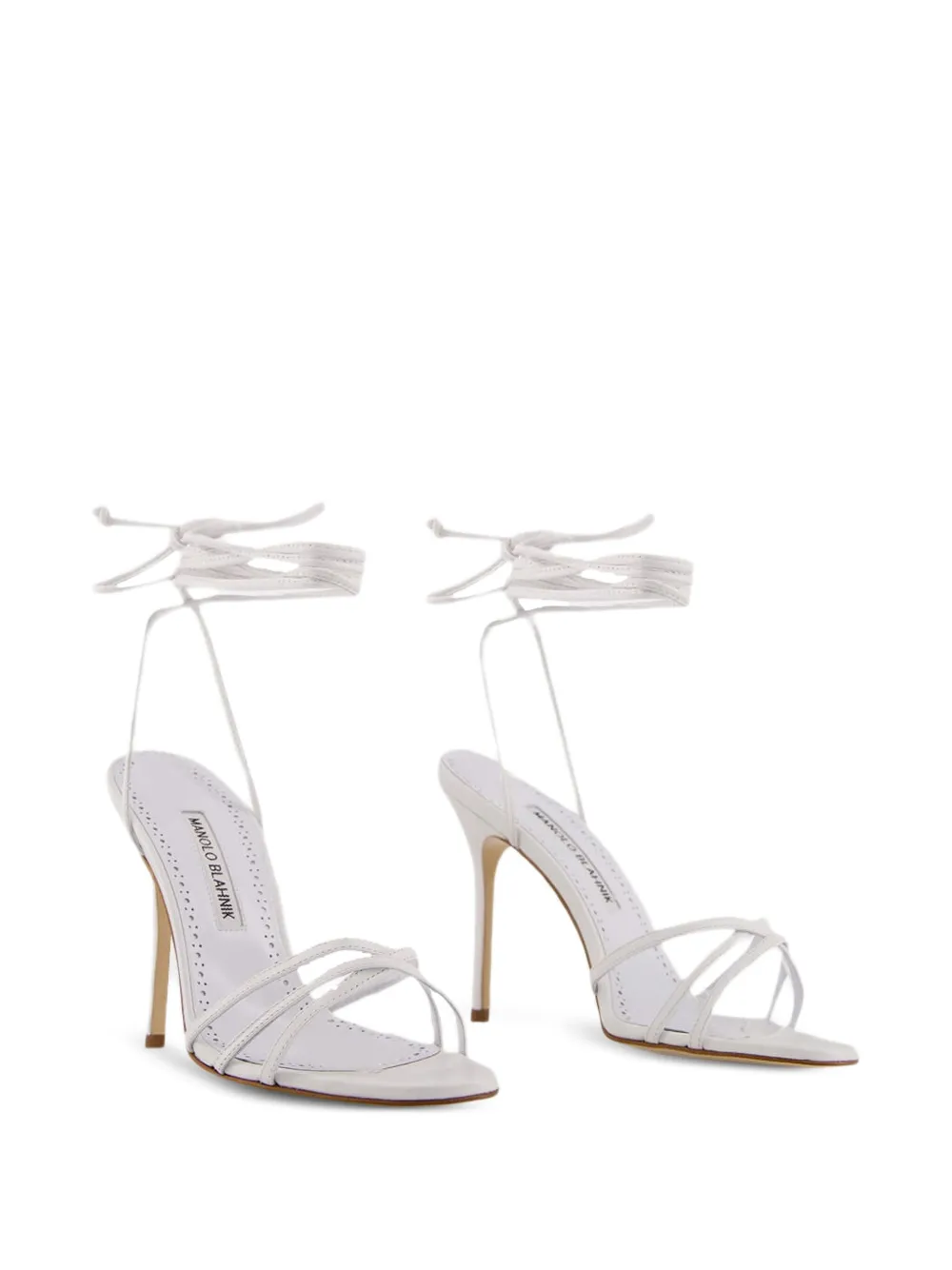 Manolo Blahnik 105mm leather ankle-tie sandals White