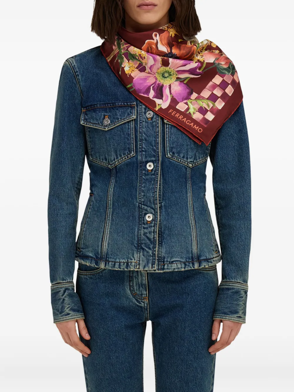 Ferragamo Zijden sjaal met Fiori-print Rood
