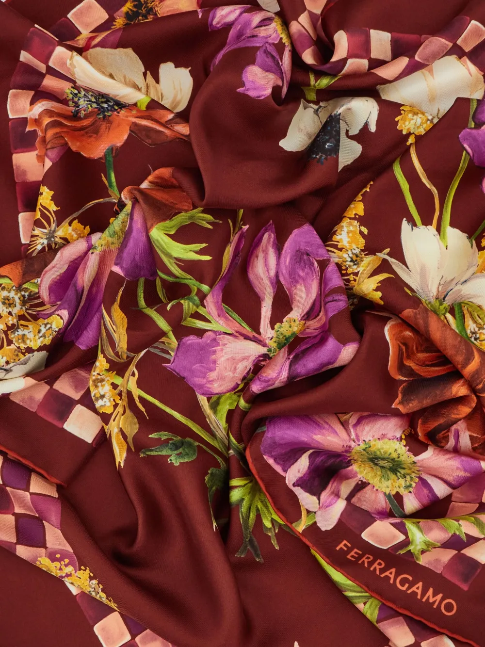 Ferragamo Zijden sjaal met Fiori-print Rood