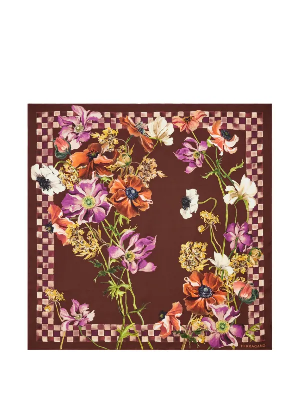 Ferragamo Fiori-print Silk Scarf in Red