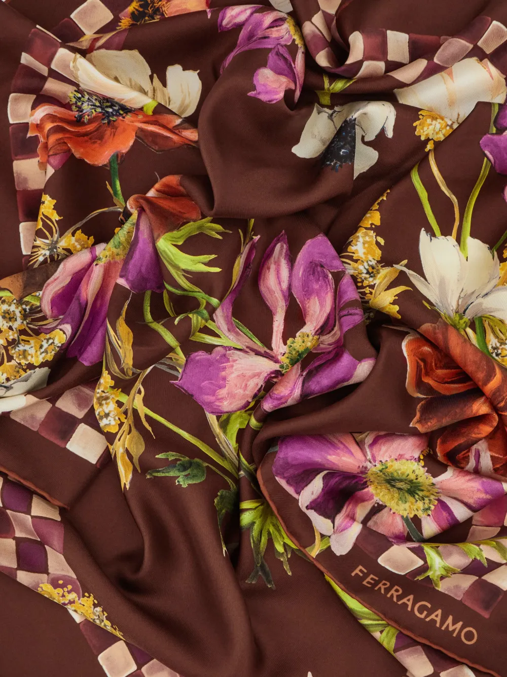  Ferragamo Fular De Seda Con Estampado Fiori - Rojo 