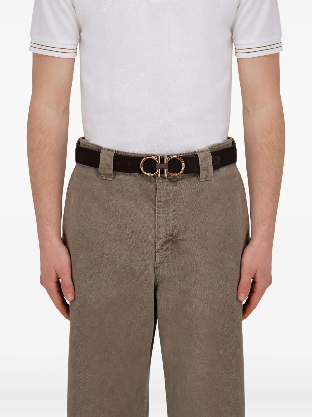 Ferragamo Kalfsleren riem met Gancini-gesp Bruin