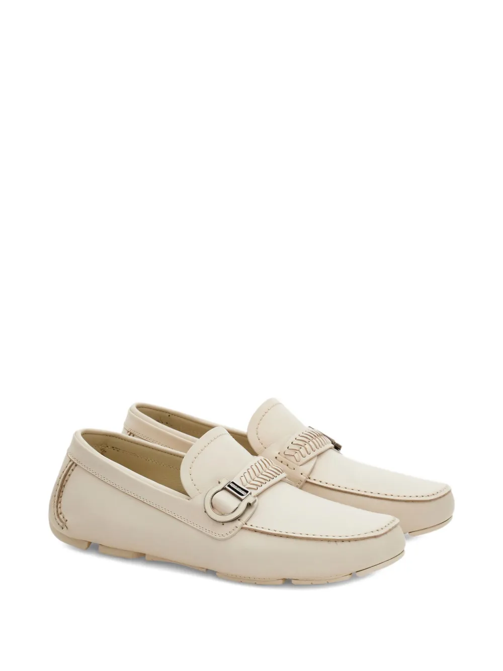 Ferragamo woven-strap gancini-ornament loafers White