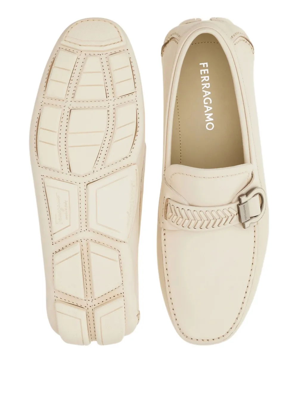 Ferragamo woven-strap gancini-ornament loafers White