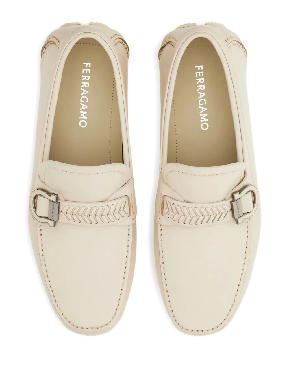 Ferragamo woven-strap gancini-ornament loafers White
